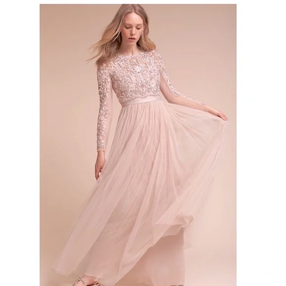 Needle & Thread | Dresses | Bhldn Needle Thread Rhapsody Gown Champagne |  Poshmark
